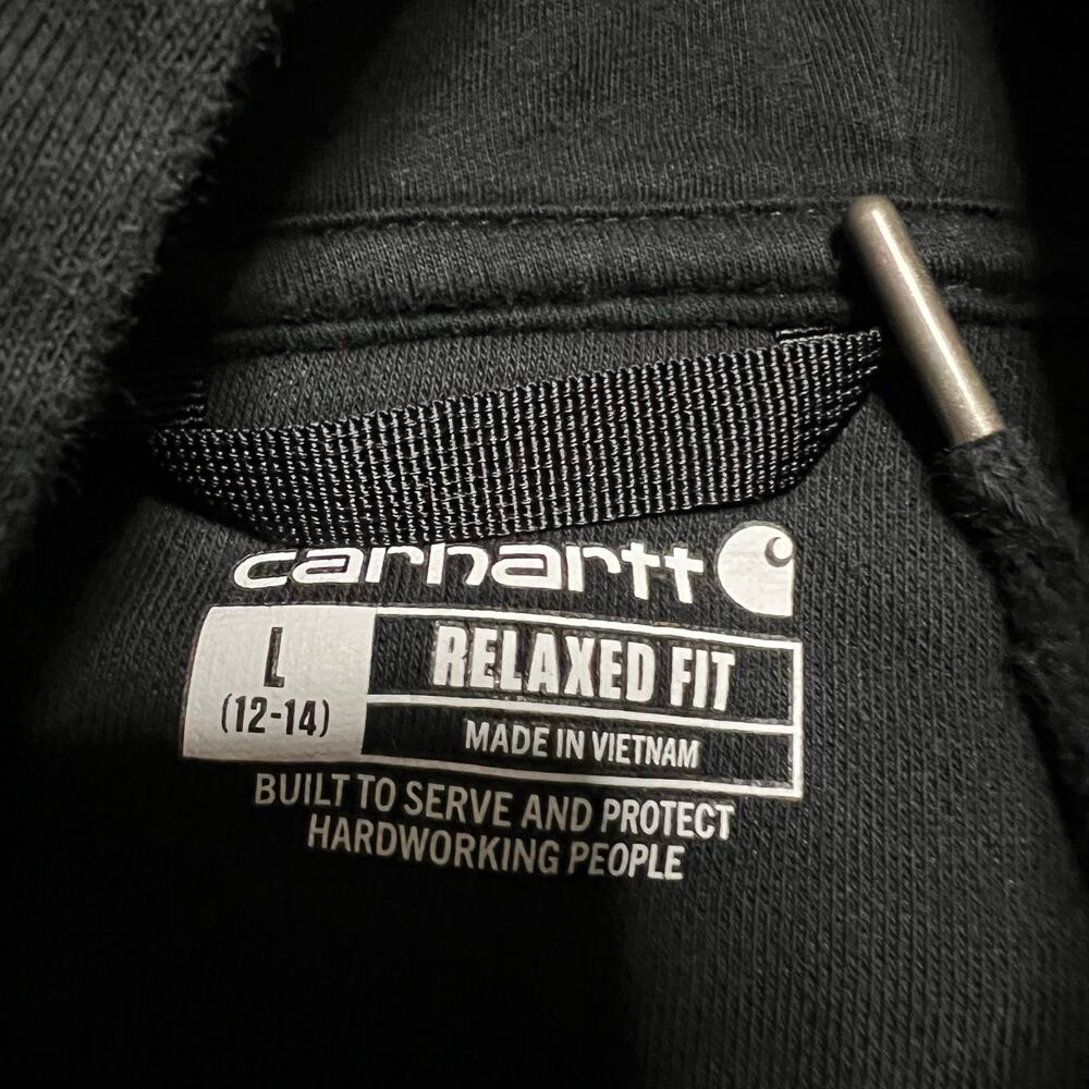 Carhartt Hoodie Womens Large 12-14 Relaxed Zip Black Workwear - Picture 6 of 8